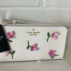 Kate Spade Cream Wristlet with Pink Floral Appliques